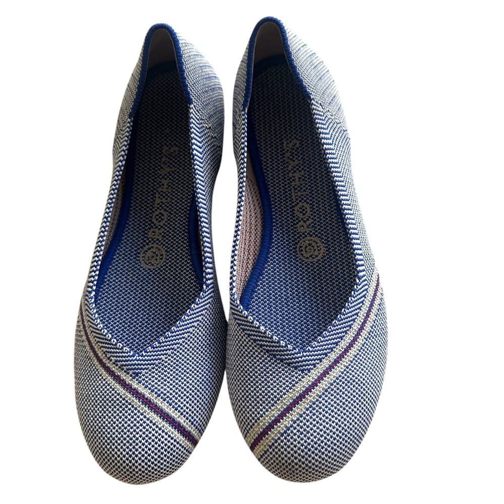 Women’s Rothy’s The Flat Round‎ Toe Rare Blue With Reflective Stripe Size 7.5